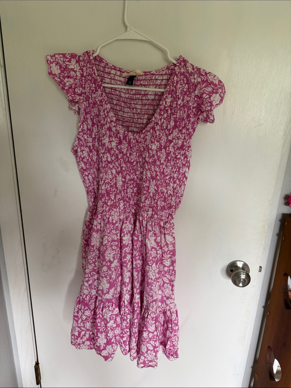Universal Thread Pink & White Floral Smocked Mini Dress